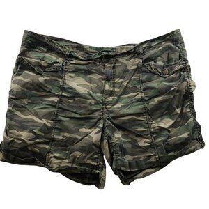 Faded Glory Womens Cargo Shorts Size 22W Camouflage Summer Camping Green Casual